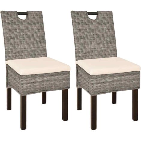 Lot de 2 Chaises à manger,Chaises de salle à manger rotin Kubu bois de manguier HH11621