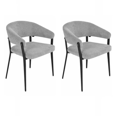 Lot de 2 chaises accoudoirs en tissu gris et structure métal - HELGA