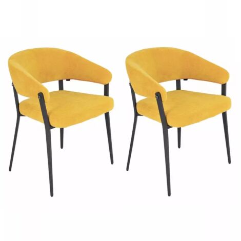 Lot de 2 chaises accoudoirs en tissu jaune et structure métal - HELGA