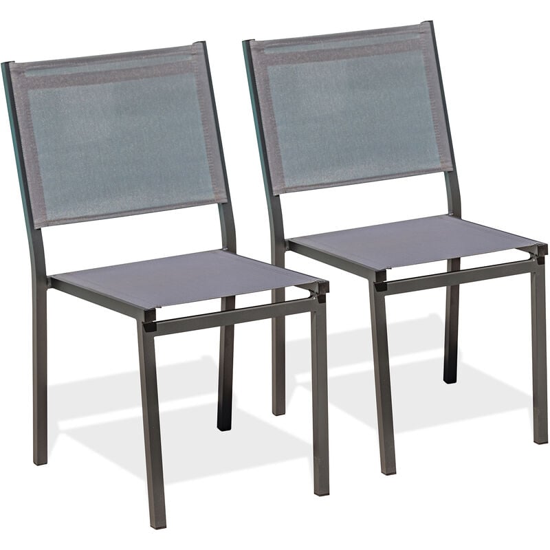Dcb Garden - tolede - Lot de 2 chaises de jardin en aluminium et toile plastifiée grise Gris anthracite