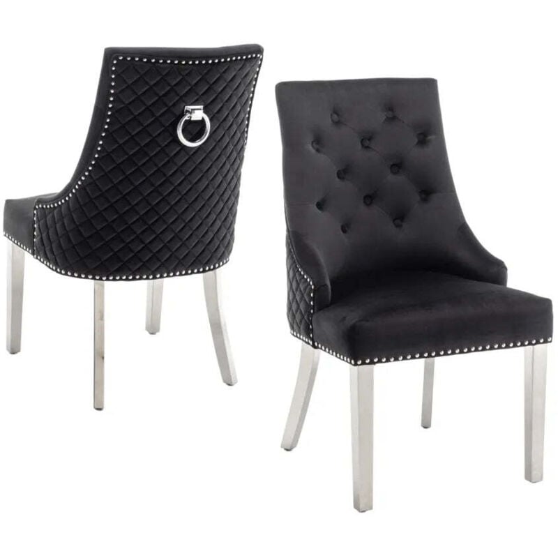 Lot de 2 chaises ANNEAU matellassée et cloûtée chrome velours Moka