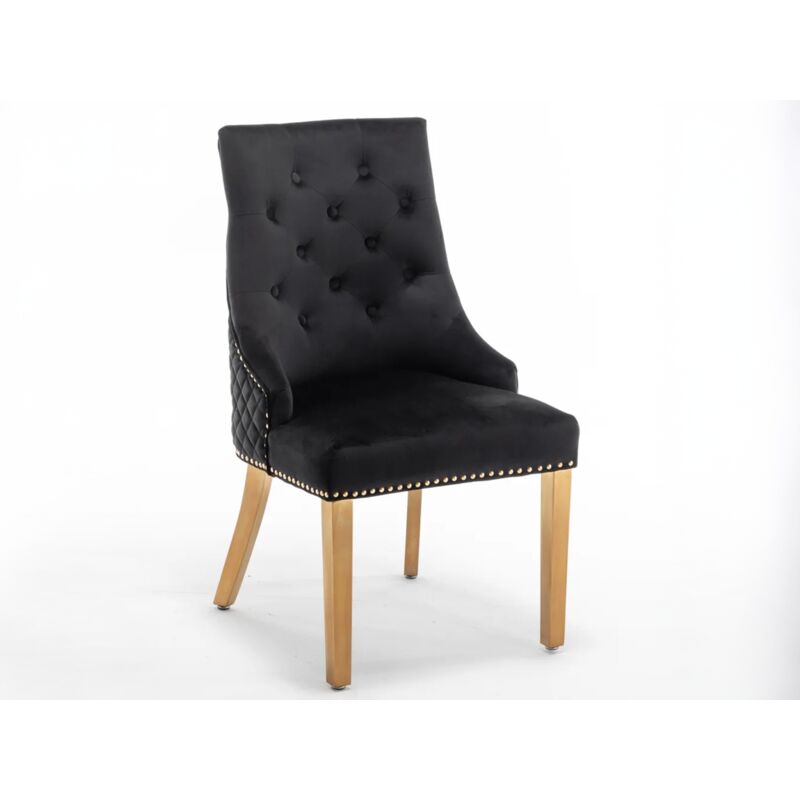 Homy France - Lot de 2 chaises anneau matellassée et cloûtée gold velours Moka