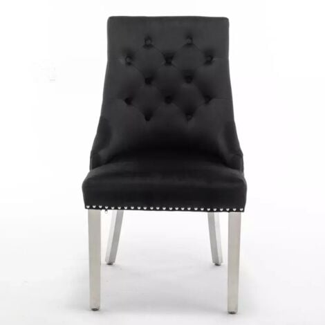 Lot de 2 chaises ANNEAU matellassée et cloûtée chrome velours Noir