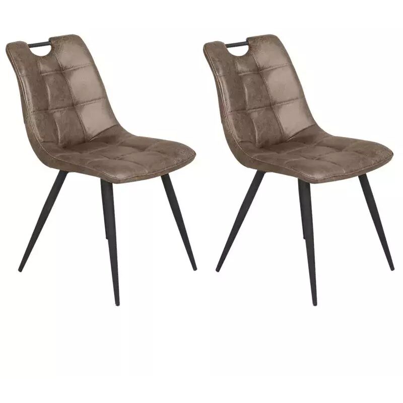 Meubletmoi - Lot de 2 chaises aspect simili marron vieilli piétement métal - muse