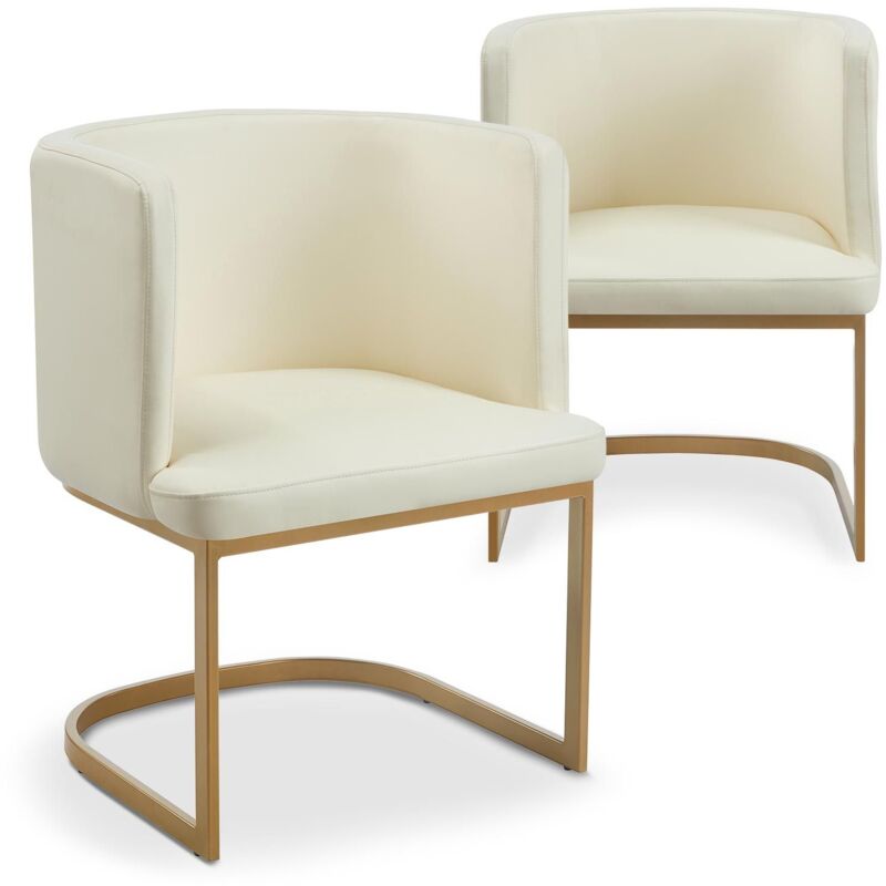 Cotecosy - Lot de 2 chaises au dossier arrondi Noellie Simili Crème pieds Or