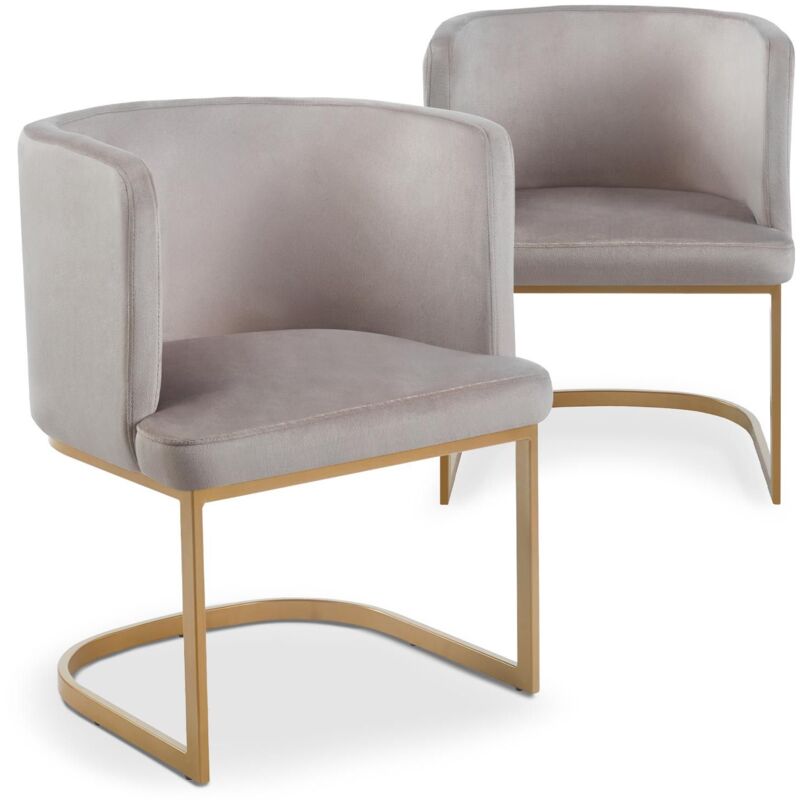 Cotecosy - Lot de 2 chaises au dossier arrondi Noellie Velours Taupe pieds Or
