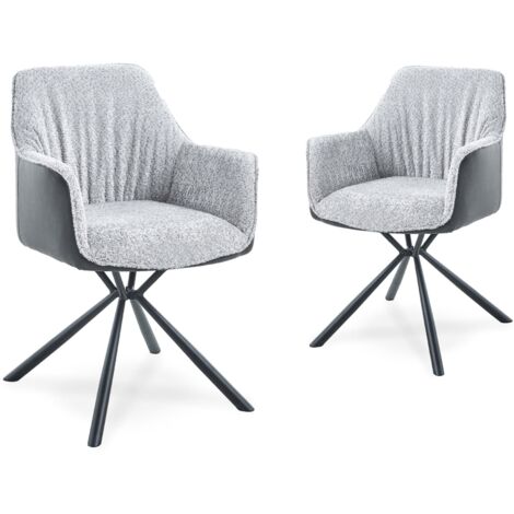 Lot de 2 chaises avec accoudoir tissu bouclette et simili cuir
