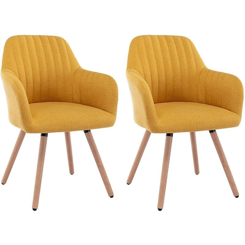 Vente-unique - Lot de 2 chaises avec accoudoirs - Tissu et pieds bois de hêtre - Jaune - eleana