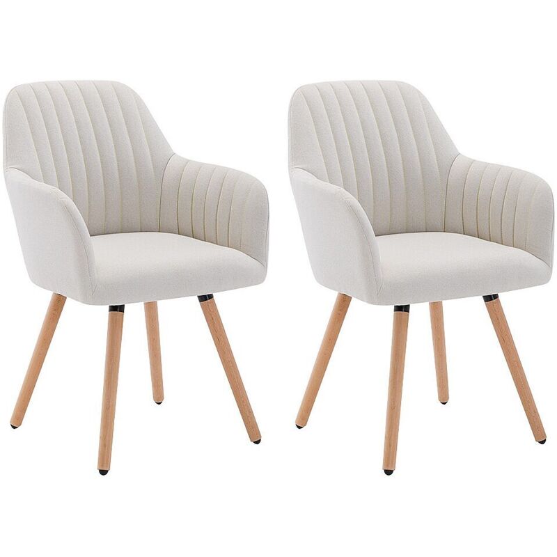 Vente-unique - Lot de 2 chaises avec accoudoirs - Tissu et pieds bois de hêtre - Crème - eleana