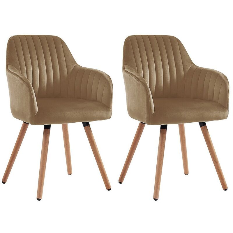 Vente-unique - Lot de 2 chaises avec accoudoirs en velours et pieds bois de hêtre - Beige - eleana