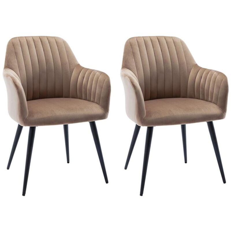 Vente-unique - Lot de 2 chaises avec accoudoirs en velours et métal noir - Beige - eleana