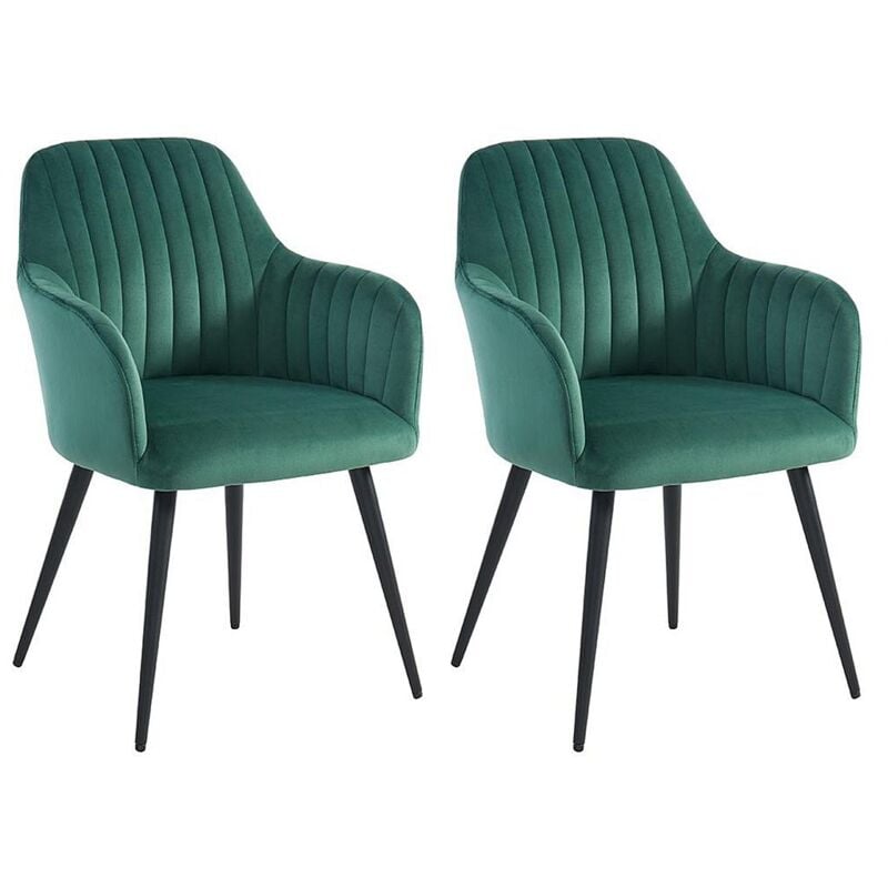 Vente-unique - Lot de 2 chaises avec accoudoirs en velours et métal noir - Vert - eleana