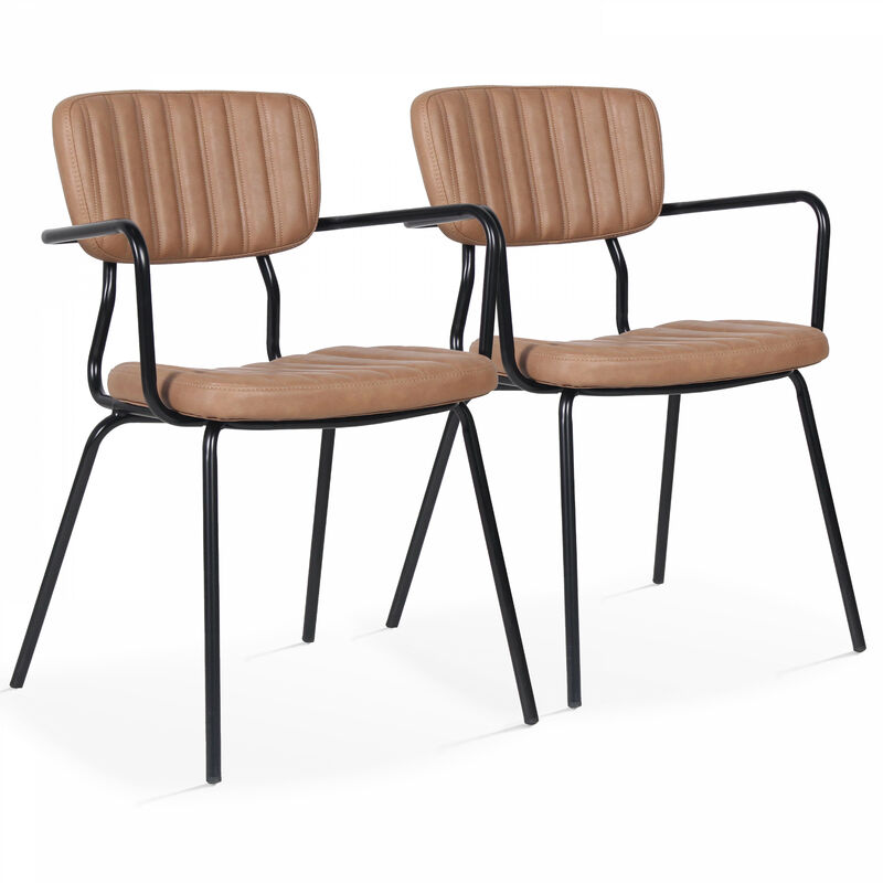 Oviala - Lot de 2 chaises avec accoudoirs en textile enduit marron clair