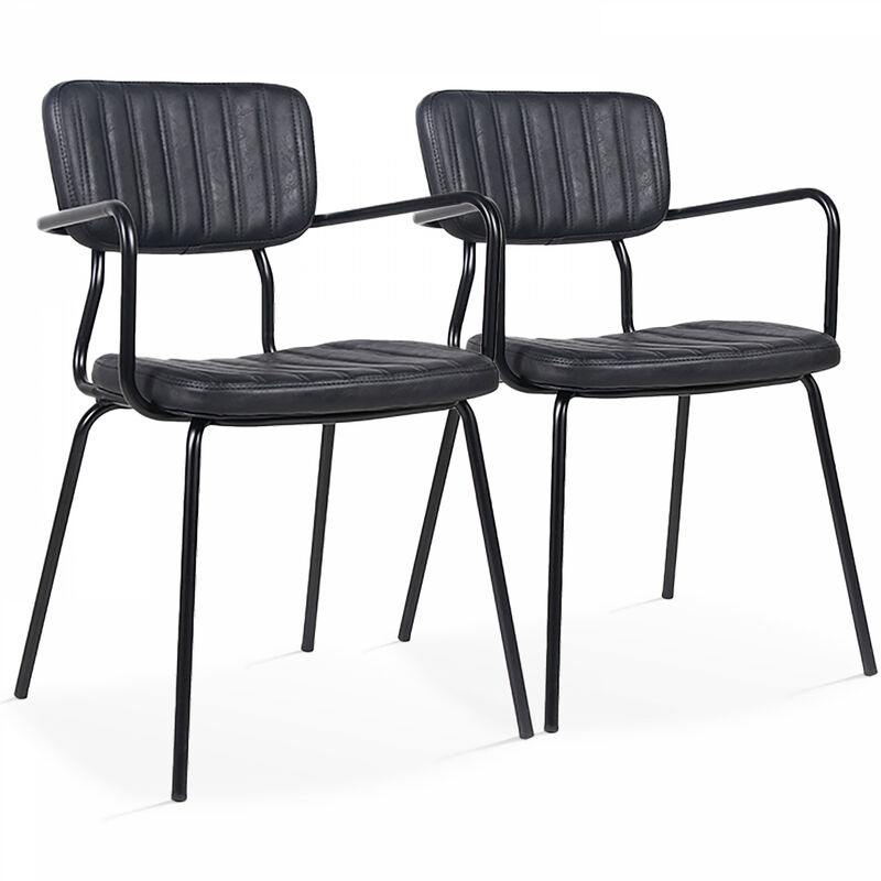 Oviala - Lot de 2 chaises avec accoudoirs en textile enduit noir
