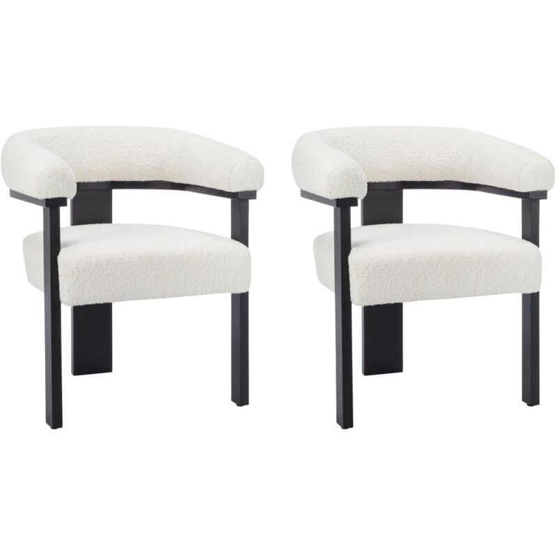 Pascal Morabito - Lot de 2 chaises avec accoudoirs en tissu bouclette et bois d'hévéa noir - Blanc - livelia de