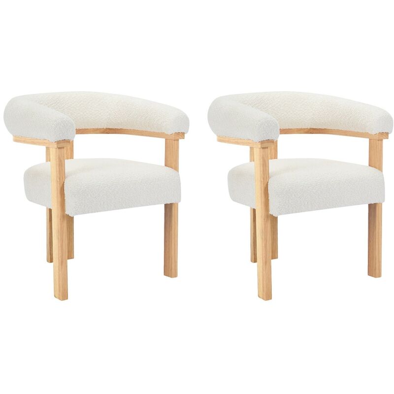 Pascal Morabito - Lot de 2 chaises avec accoudoirs en tissu bouclette et bois d'hévéa naturel - Blanc - livelia de