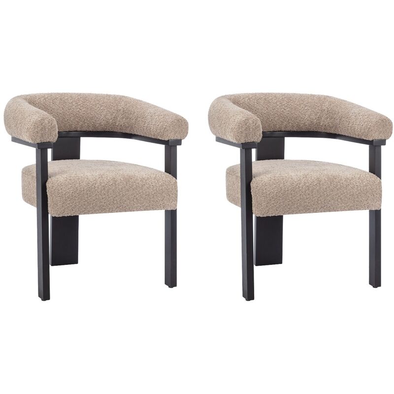 Lot de 2 chaises avec accoudoirs en tissu bouclette et bois d'hévéa noir - Taupe - LIVELIA de Pascal MORABITO