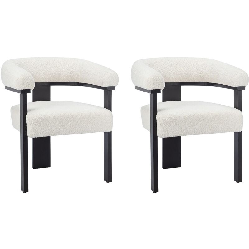 Pascal Morabito - Lot de 2 chaises avec accoudoirs en tissu bouclette et bois d'hévéa noir - Blanc - livelia de