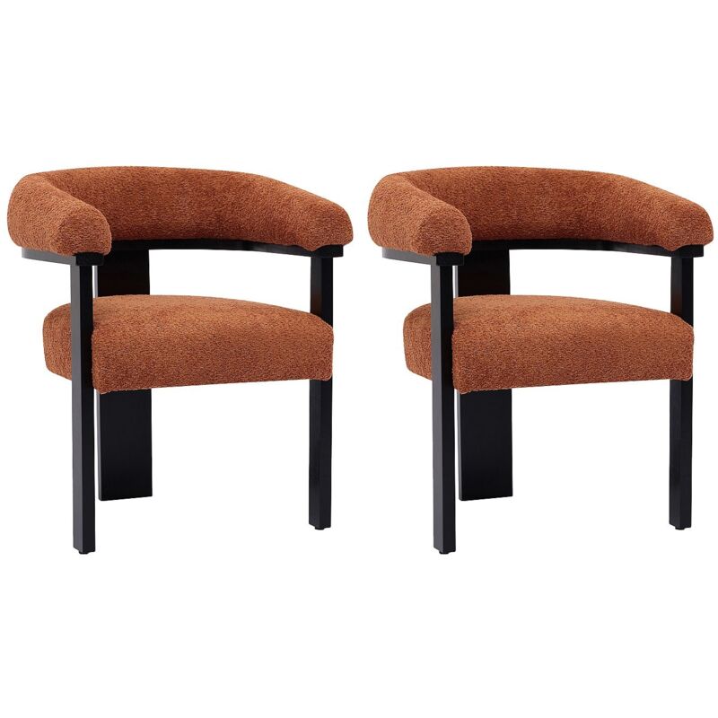 Lot de 2 chaises avec accoudoirs en tissu bouclette et bois d'hévéa noir - Terracotta - LIVELIA de Pascal MORABITO