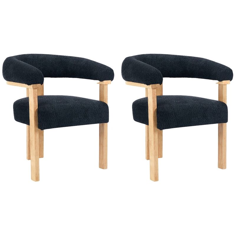 Pascal Morabito - Lot de 2 chaises avec accoudoirs en tissu bouclette et bois d'hévéa naturel - Anthracite foncé - livelia de