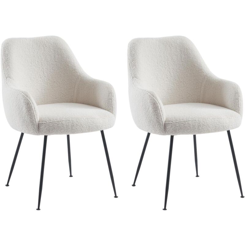 Pascal Morabito - Lot de 2 chaises avec accoudoirs en tissu bouclette et métal - Blanc - toyba de