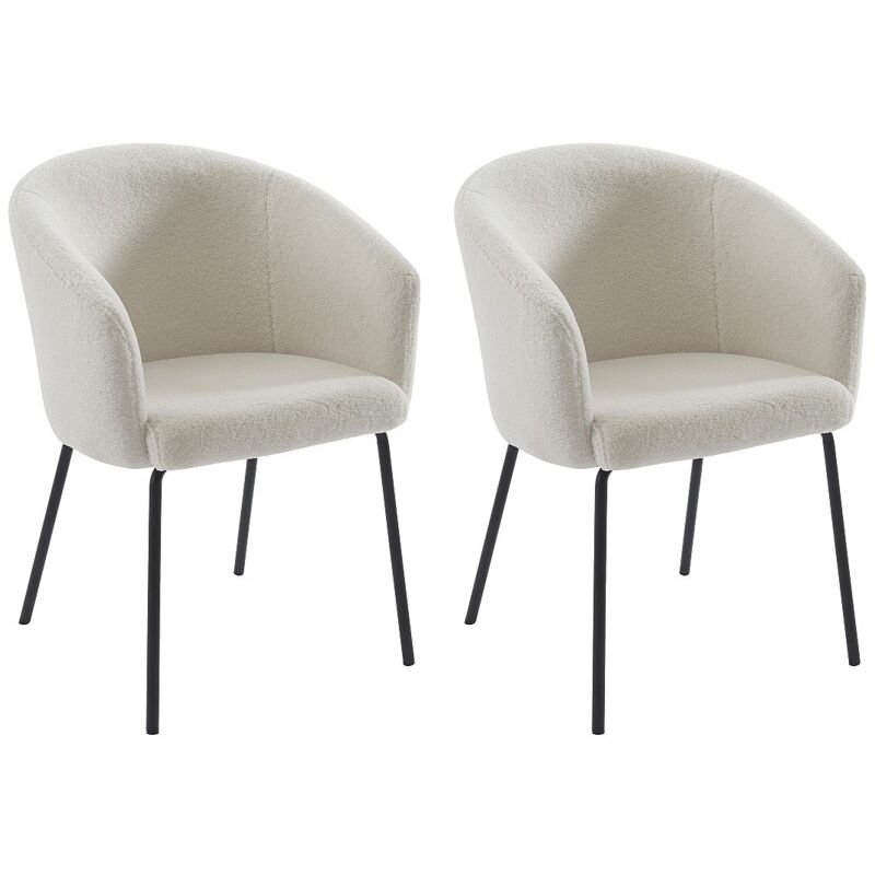 Lot de 2 chaises avec accoudoirs en tissu bouclette et métal - Crème - moroni de Pascal Morabito