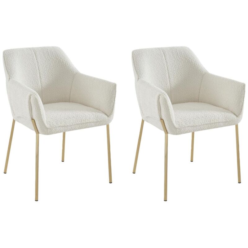 Pascal Morabito - Lot de 2 chaises avec accoudoirs en tissu bouclette et métal doré - Crème - aketi de