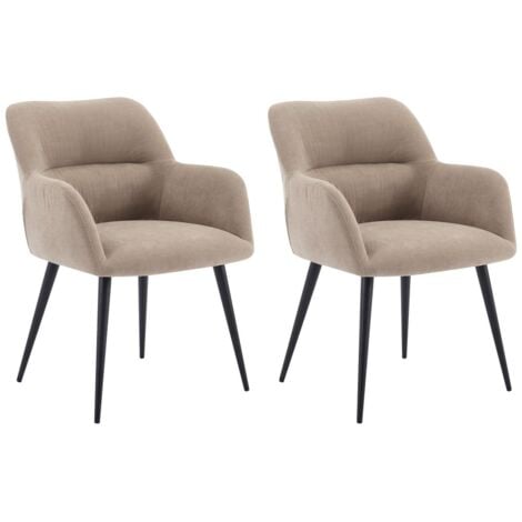 VENTE-UNIQUE Lot de 2 chaises avec accoudoirs en tissu et métal noir - Beige- HEKA