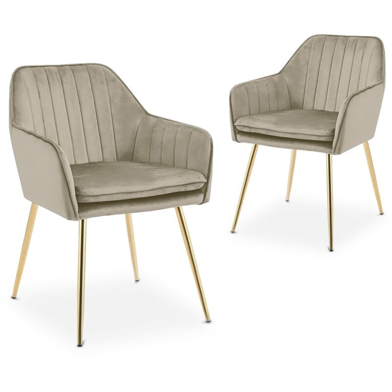 Deco In Paris - edwige - Lot de 2 chaises avec accoudoirs en velours beige edwige