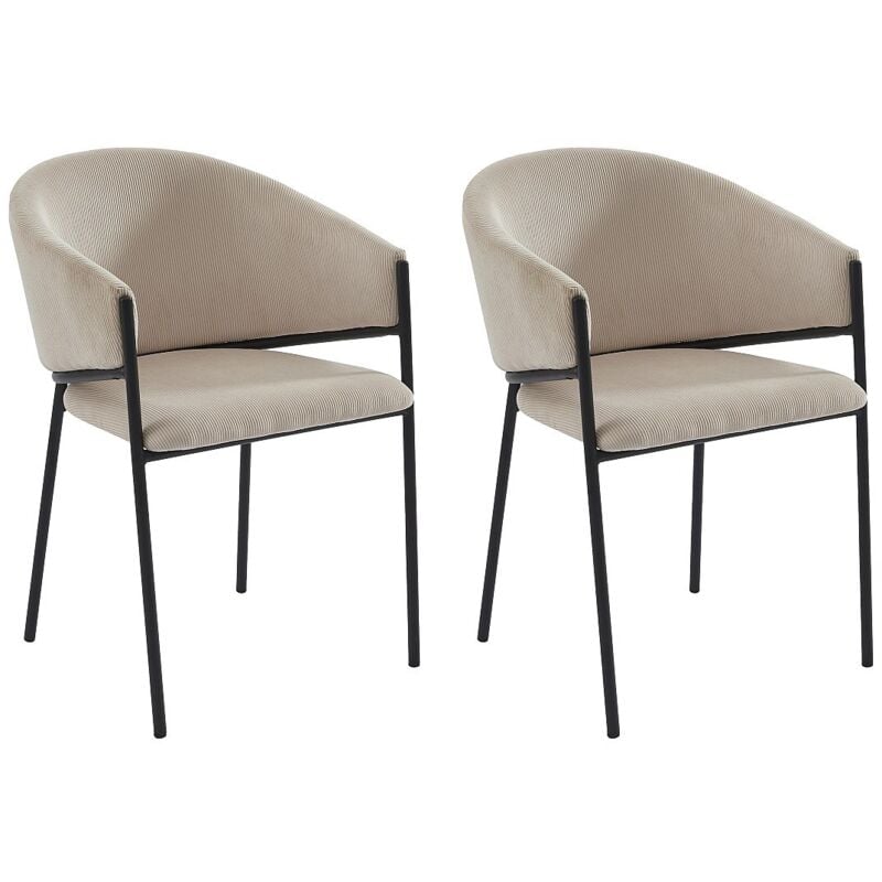 Pascal Morabito - Lot de 2 chaises avec accoudoirs en velours côtelé et métal noir - Crème - ordida de