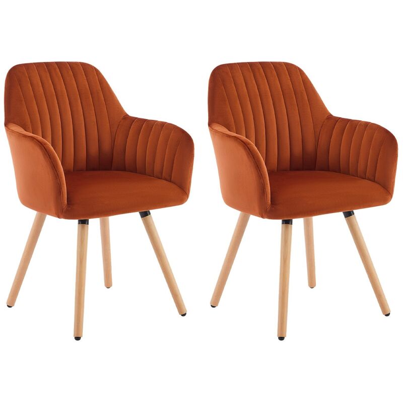 Vente-unique - Lot de 2 chaises avec accoudoirs en velours et pieds bois de hêtre - Terracotta - eleana