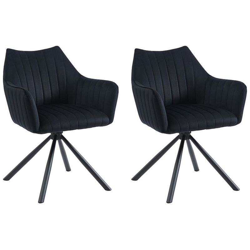 Vente-unique - Lot de 2 chaises avec accoudoirs en velours et métal - Noir - iziali