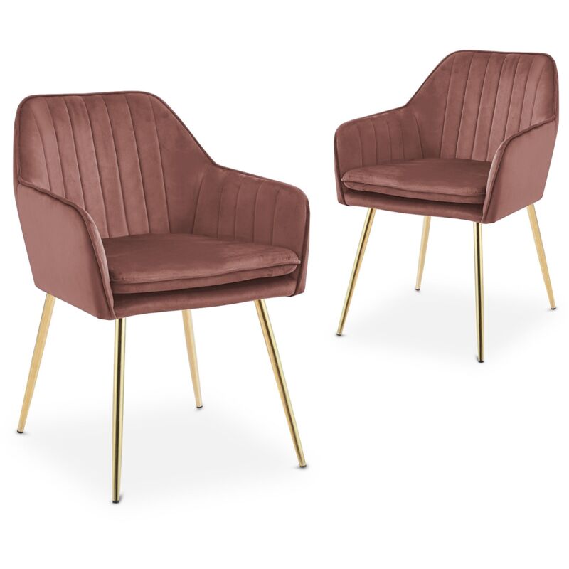 Deco In Paris - edwige - Lot de 2 chaises avec accoudoirs en velours rose edwige