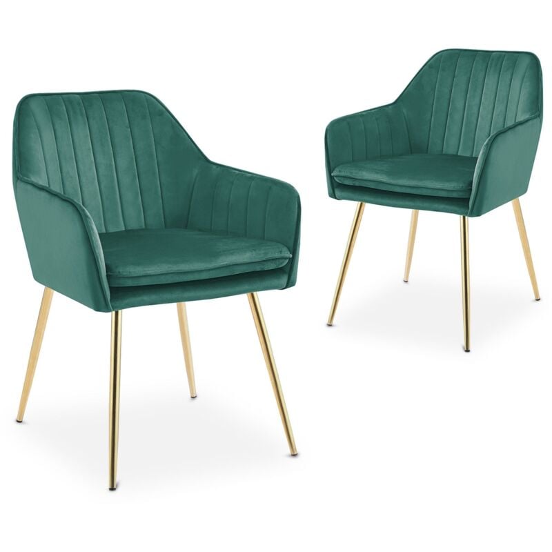 Deco In Paris - edwige - Lot de 2 chaises avec accoudoirs en velours vert edwige