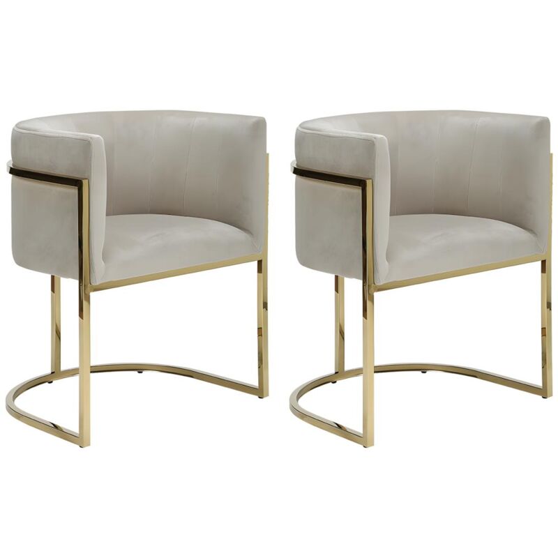 Pascal Morabito - Lot de 2 chaises avec accoudoirs - Velours et acier inoxydable - Beige et doré - peria de