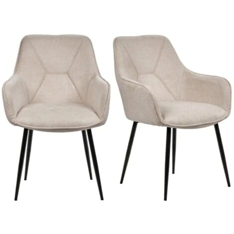 Lot de 2 chaises avec accoudoirs tissu beige et pieds métal - THEO