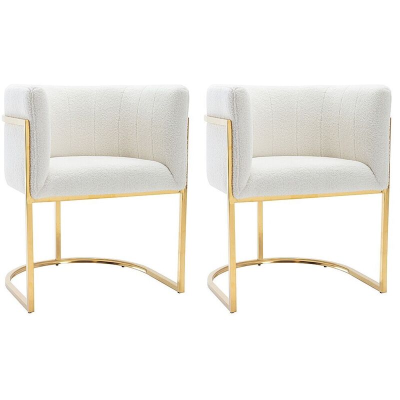 Lot de 2 chaises avec accoudoirs - Tissu bouclette et acier inoxydable - Blanc et doré - peria de Pascal Morabito