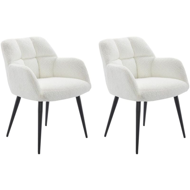 Pascal Morabito - Lot de 2 chaises avec accoudoirs - Tissu bouclette et métal noir - Blanc - pega de