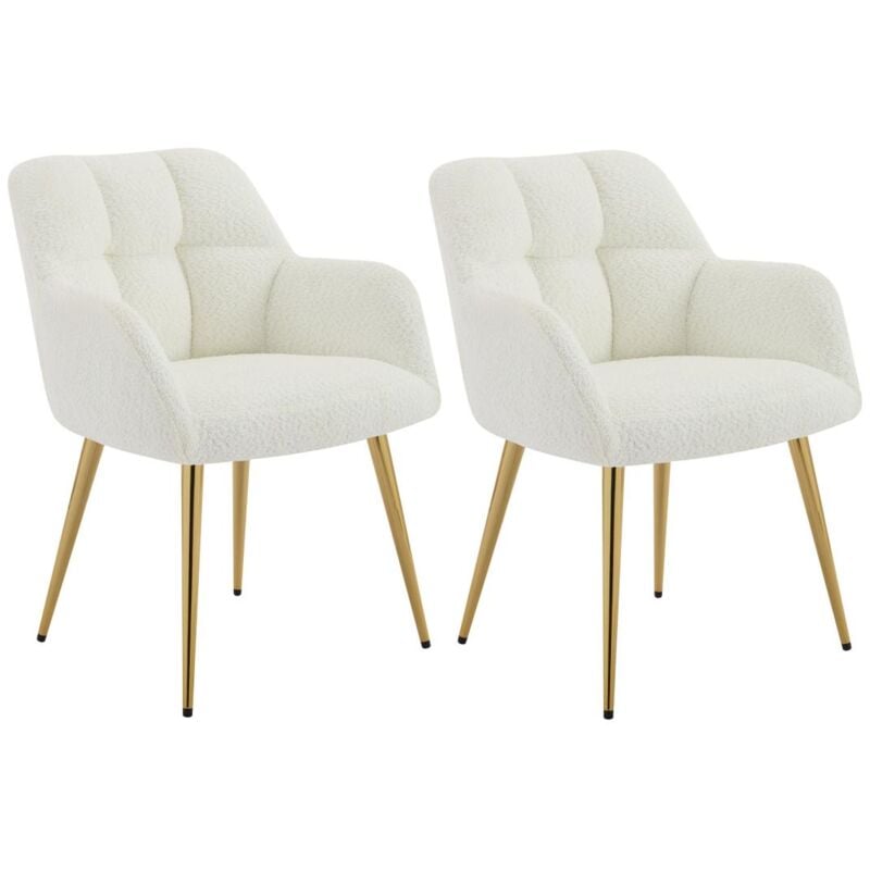 Lot de 2 chaises avec accoudoirs - Tissu bouclette et métal doré - Blanc - pega de Pascal Morabito