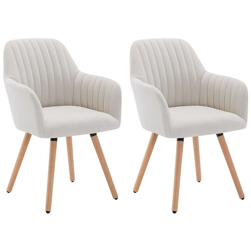 Vente-unique - Lot de 2 chaises avec accoudoirs - Tissu et pieds bois de hêtre - Crème - eleana