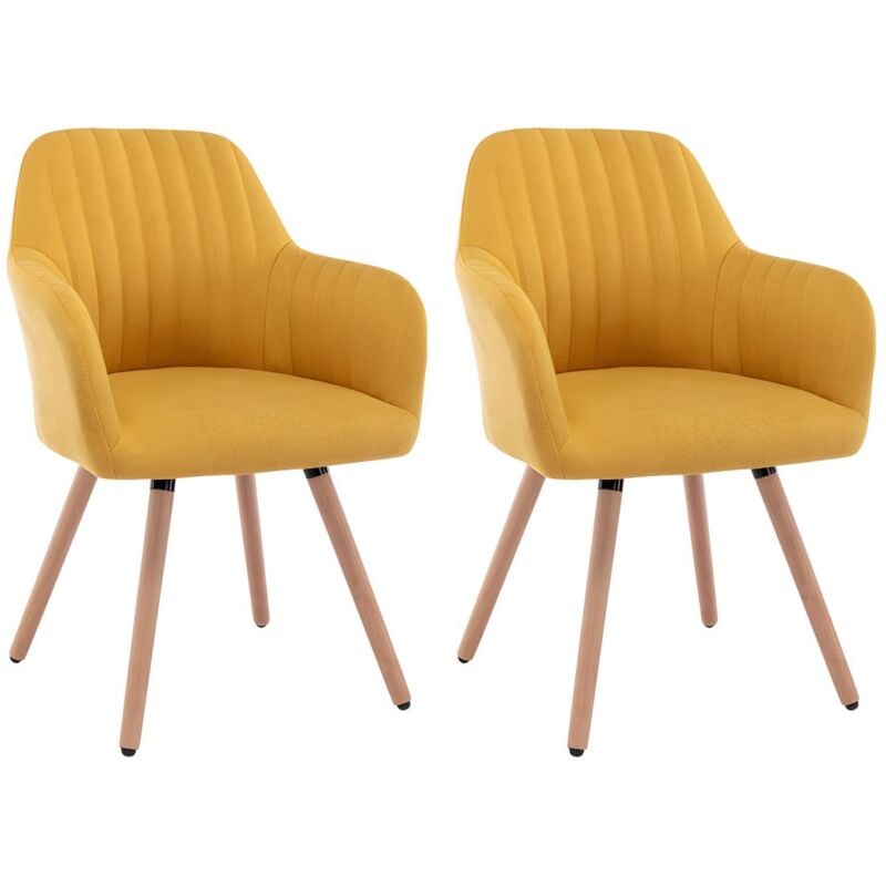 Lot de 2 chaises avec accoudoirs - Tissu et pieds bois de hêtre - Jaune - eleana