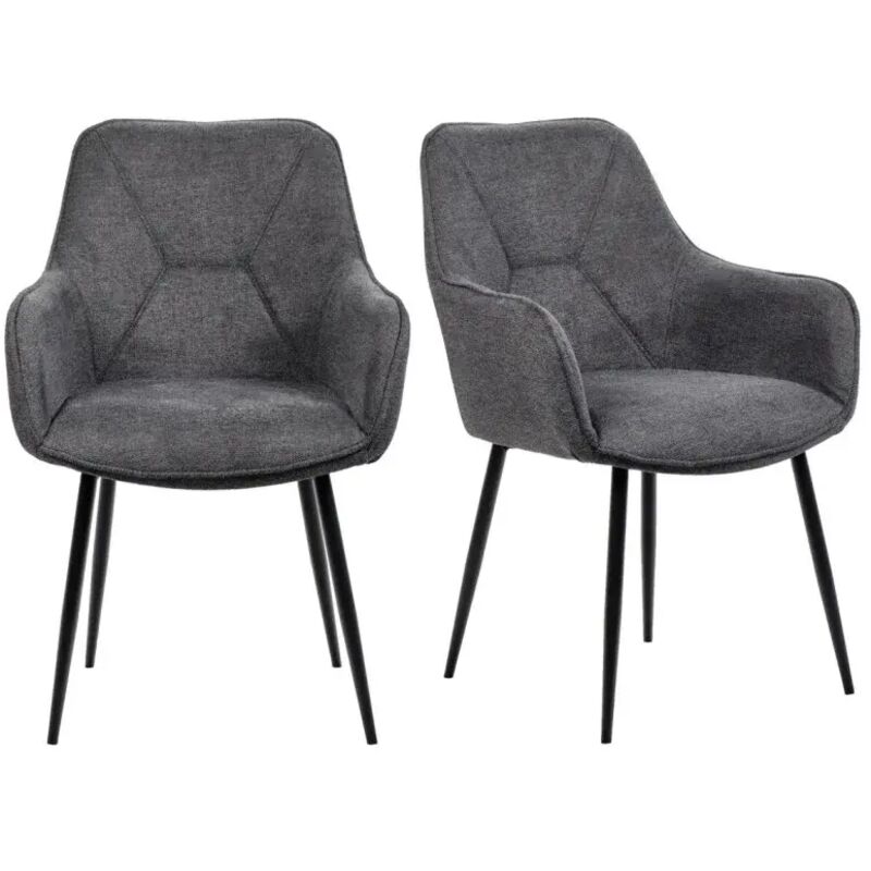 Meubletmoi - Lot de 2 chaises avec accoudoirs tissu gris et pieds métal - theo