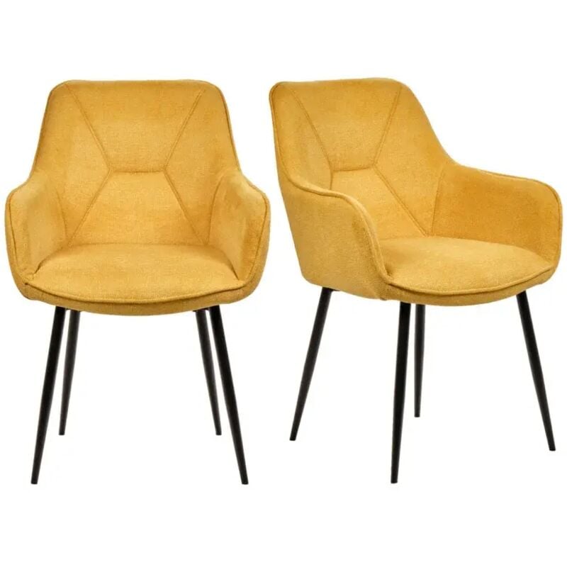Meubletmoi - Lot de 2 chaises avec accoudoirs tissu jaune et pieds métal - theo