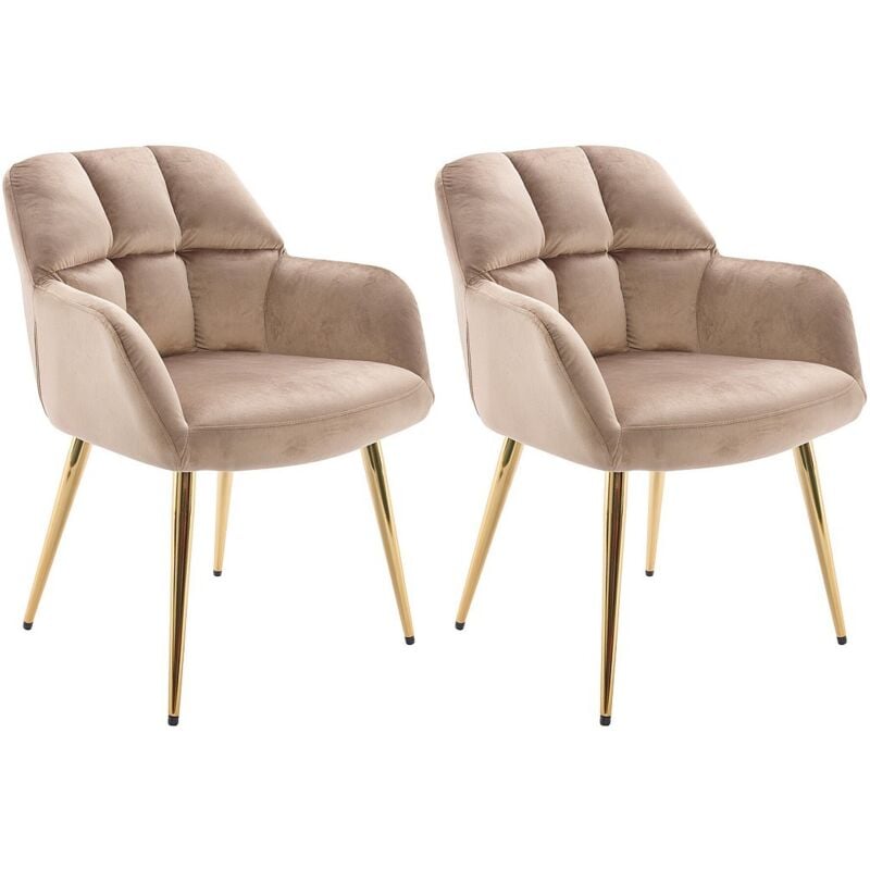 Pascal Morabito - Lot de 2 chaises avec accoudoirs - Velours et métal doré - Beige - pega de