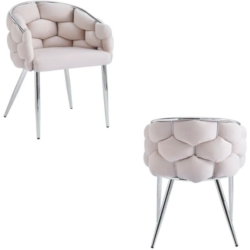Homy France - Lot de 2 chaises ballon pieds chrome assise velours beige
