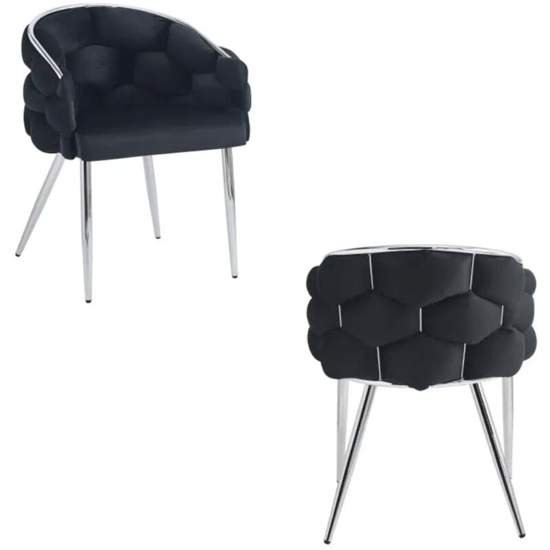 Homy France - Lot de 2 chaises ballon pieds chrome assise velours noir