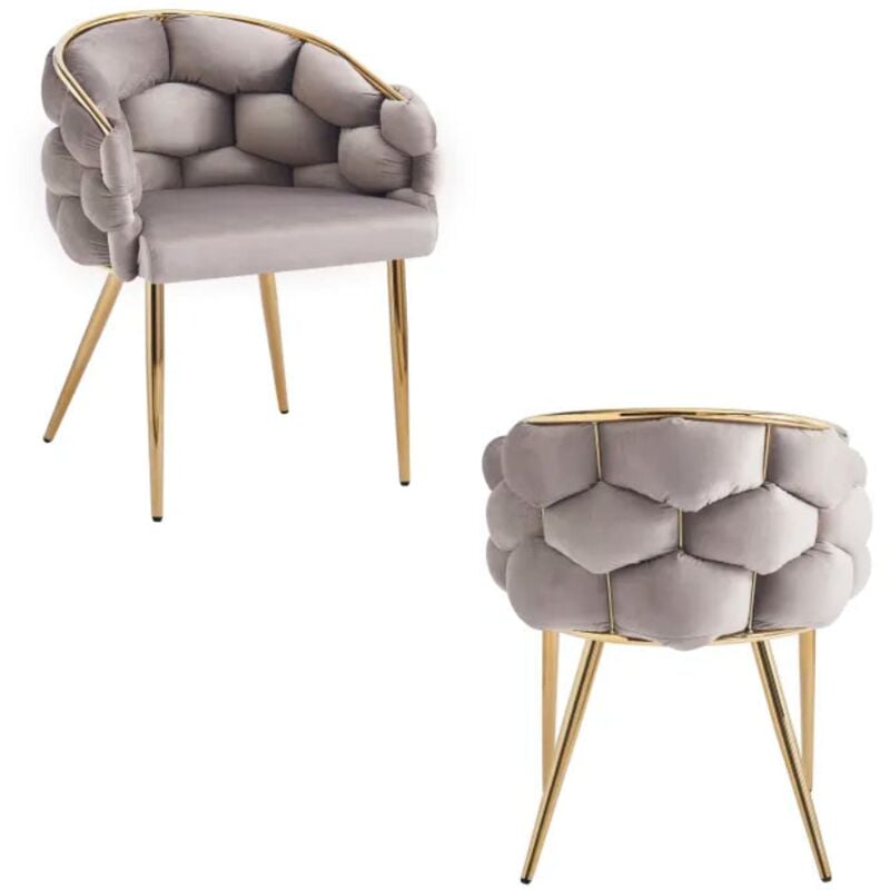 Homy France - Lot de 2 chaises ballon pieds Gold assise velours taupe