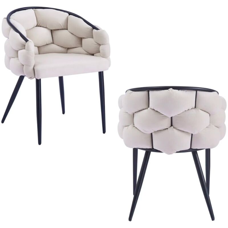 Homy France - Lot de 2 chaises ballon pieds métal noir assise velours beige