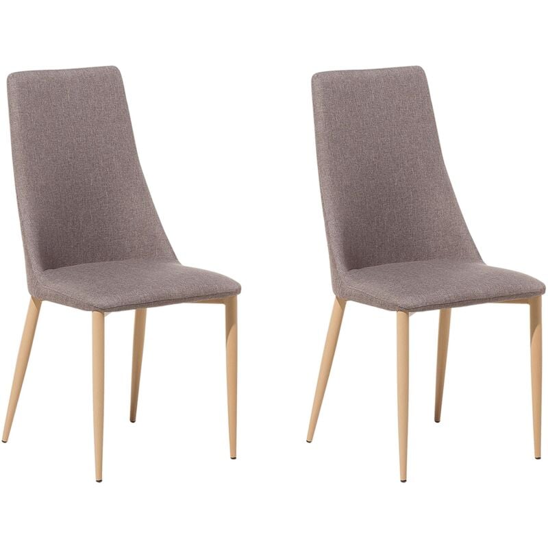 Beliani - Lot 2 Chaises Dossier Haut Rembourrées en Mousse et Tapissées en Tissu Beige Foncé Design Rétro Élégant pour Salle à Manger Classique