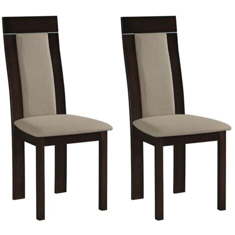 Lot de 2 chaises BELINDA - Hêtre et tissu - Coloris : Noyer et Beige